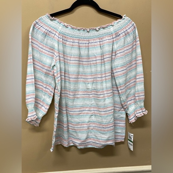 INC International Concepts Gauzy Pastel Striped Off Shoulder Top Size L NWT - Picture 1 of 5